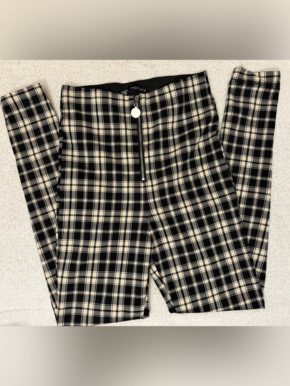 Zara Plaid High Waist Zip Front Leggings Skinny Pant Tartan Grunge Goth Edgy Y2K